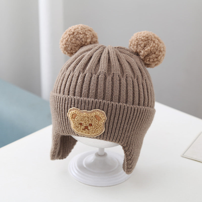 Baby Warm Earflaps Cap Cute Bear Baby Knitted Woolen Cap