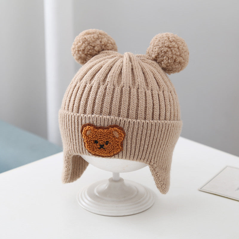 Baby Warm Earflaps Cap Cute Bear Baby Knitted Woolen Cap