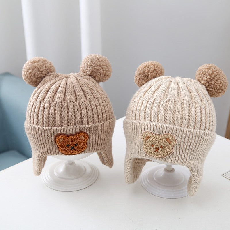 Baby Warm Earflaps Cap Cute Bear Baby Knitted Woolen Cap