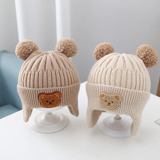 Baby Warm Earflaps Cap Cute Bear Baby Knitted Woolen Cap