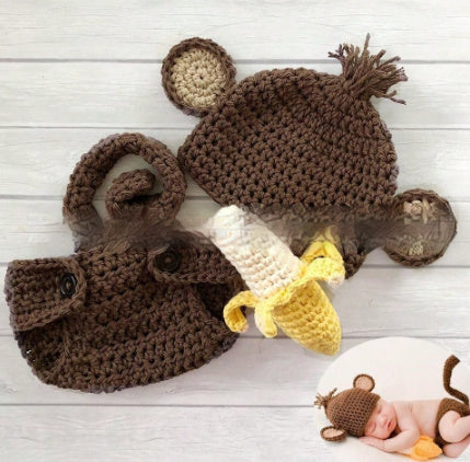 Newborn Monkey Banana Suit Knitted Handmade Sweater Photography Props