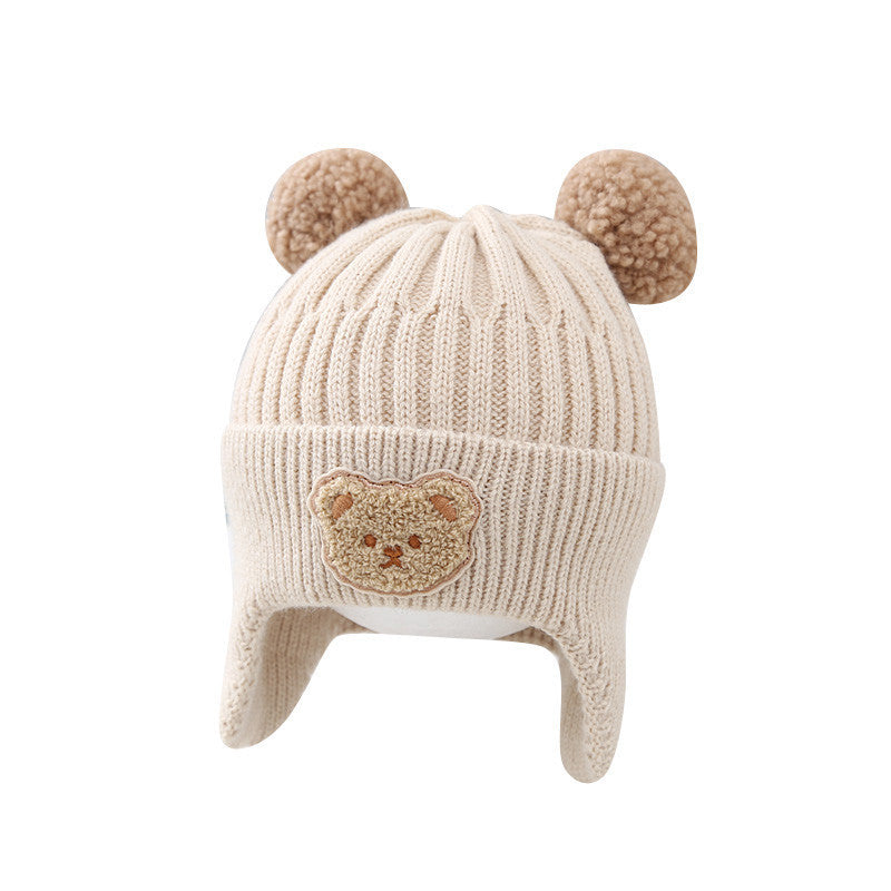 Baby Warm Earflaps Cap Cute Bear Baby Knitted Woolen Cap